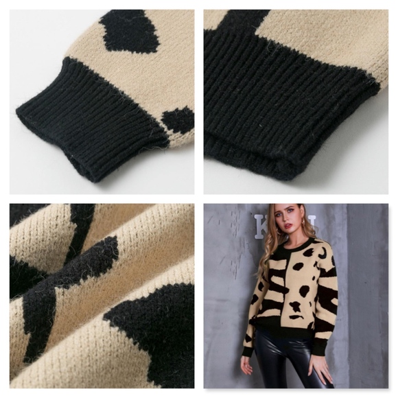 Animal Print Oversized Pullover Beige & Black - Picture 8 of 8
